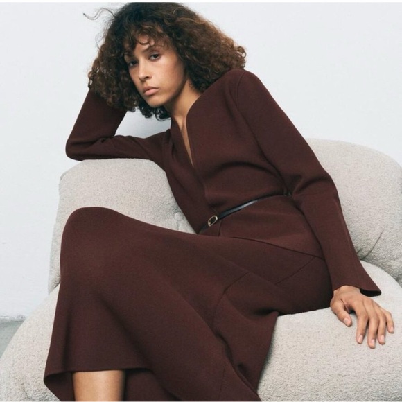 Zara Elegant Brown Knitted Women's Jacket - Picture 4 of 10